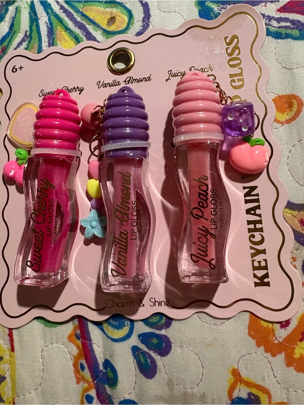 Kids Pink and Purple Lip Gloss Keychain Set